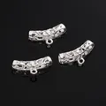 Three silver floral hollow tube connectors with small hanging rings for DIY jewelry making - Carved Three-Way Connector / 26mm (5 Pieces/Pack) / Silver