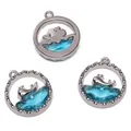 Zilveren walvisstaart hangers met blauwe kristallen voor DIY sieraden maken - Walvis / 16x18mm / Zilver Blauw Glas