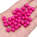 Perle tonde in legno laccato rosa scuro 8mm per gioielli fai da te e bricolage - 8mm (Foro Circa 2mm) / 50 Pezzi / Rosa Rosso