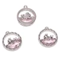 Roze kristallen hangers van legering in zilverlook voor DIY sieraden kettingen - Walvis / 16x18mm / Zilver Roze Glas