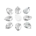 Cristales acrílicos en forma de lágrima con dos agujeros para costura DIY y joyería - 13x18mm (50 Piezas/Paquete) / Blanco Transparente