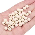 Perle in legno naturale da 8mm con foro centrale per gioielli fai da te e bricolage - 8mm (Foro Circa 2mm) / 50 Pezzi / Bianco Sporco