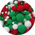 Mixed red white and green Christmas pom poms for DIY crafts and festive ornaments - Christmas Style / 1-3cm (200 Pcs/Pack) / Red Green White