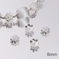 Copriperle a fiore in lega argento 8mm con pietre occhio di gatto per gioielli fai da te - Base a Forma di Petalo 8mm (Stile 04) / 50 Pezzi/Confezione (Apertura circa 1 mm) / Argento