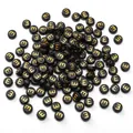 Flat round acrylic alphabet beads in black with gold letter E for DIY jewelry - 50 Pcs/Pack 4x7mm Hole approx 1mm / Letter E