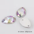 Cristales de acrílico AB gota 8x13mm para coser con doble agujero, pack de 100 piezas - 8x13mm (100 Piezas/Paquete) / Blanco AB (20#)