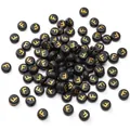 Flat round black acrylic letter beads with gold letter F for DIY jewelry making - 50 Pcs/Pack 4x7mm Hole approx 1mm / Letter F
