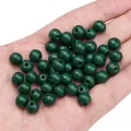 Perline rotonde in legno verniciato verde scuro da 8mm in mano per gioielli fai-da-te - 8mm (Foro Circa 2mm) / 50 Pezzi / Verde Erba