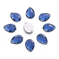 Cristales de gota azul oscuro para coser con base de metal para decoración DIY - 13x18mm (50 Piezas/Paquete) / Azul Tinta (14#)