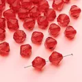Faceted red acrylic diamond beads for DIY bracelet making showing hole structure - Diamond Red