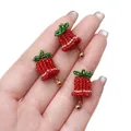Three handmade red strawberry glass crystal pendants with green leaves for DIY crafts - Bell-Shaped / 1 Piece/Pack (16x29mm) / Red