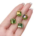 Iridescent green cube crystal pendant with handmade gold wire wrap for DIY jewelry - Gift Box Shape / 1 Piece/Pack (10x10mm) / Green