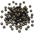 Flat round 4x7mm acrylic alphabet beads in black and gold color with letter K - 50 Pcs/Pack 4x7mm Hole approx 1mm / Letter K
