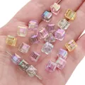 Iridescent 8mm square acrylic beads in light pink and yellow for DIY jewelry making - 20 Pieces/Pack (8mm) / Random Mixed Colors