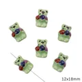 Green ceramic bear bead for DIY jewelry, hand-painted with cross-hole design, 12x18mm - 1 Piece Pack / 水果熊 / 12x18mm (Aperture Approx 1.5mm) / Green