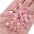 Pink AB color iridescent 8mm acrylic cube beads with faceted finish and center hole - 10 Pieces/Pack (8mm) / Pink
