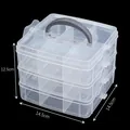 Caja de plástico transparente de 3 capas con asa, tamaño 14,5x14,5x12,5cm para joyas - Estilo Apilable Portátil / Transparente