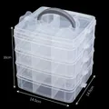 Caja de almacenamiento transparente de 4 niveles apilables con asa gris integrada - Estilo Apilable Portátil / Transparente