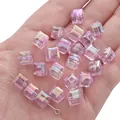 Pink AB coated 8mm acrylic cube beads for DIY jewelry and phone charms held in hand - Light Purple