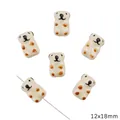 DIY ceramic bear beads in cream white glaze with brown spots for creative jewelry making - 1 Piece Pack / Bear / 12x18mm (Aperture Approx 1.5mm) / Beige