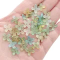 Perles fleurs 9mm en acrylique dépoli, couleurs pastel avec détails en feuille d'or - 9mm (10g/Paquet, environ 80 pièces) / Bleu et Jaune Vert