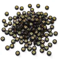 Flat round 4x7mm black acrylic bead with golden letter R for DIY bracelet jewelry - 50 Pcs/Pack 4x7mm Hole approx 1mm / Letter R