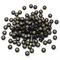 Black acrylic round bead with gold letter V for DIY jewelry bracelets and necklaces - 50 Pcs/Pack 4x7mm Hole approx 1mm / Letter V