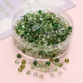 4mm round green and transparent glass beads in a storage box for DIY jewelry making - Green Silver Series