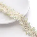 Garniture en dentelle polyester pastel macaron avec fil doré pour couture artisanale - 4 Lignes d'Or 3cm de Largeur / 1 Yard/Pack (Environ 0,9m) / Rose et Vert