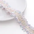 Ruban de tweed tissé rose et bleu avec fil métallique doré et franges pour couture DIY - 4 Lignes d'Or 3cm de Largeur / 1 Yard/Pack (Environ 0,9m) / Bleu Violet Clair
