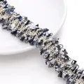 Garniture à franges en tweed bleu et blanc avec fil d'or pour accessoires DIY - 4 Lignes d'Or 3cm de Largeur / 1 Yard/Pack (Environ 0,9m) / Bleu gris