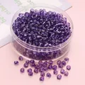DIY purple silver-lined glass seed beads in a round storage box for jewelry making - Lilac Purple