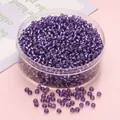 Perles de rocaille en verre violet de 3 mm avec doublure argentée dans une boîte ronde - 3mm (10g/paquet, env. 300 pièces) / Lilas