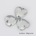 Hartvormige acryl steentjes met zilveren metalen basis om te naaien 100st 8x8mm - 8x8mm (100 Stuks/Verpakking) / Helder Wit