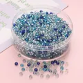Mélange de perles de rocaille bleues 3mm pour bijoux DIY dans une boîte ronde - 3mm (10g/paquet, env. 300 pièces) / Série Bleu Argent