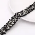 Garniture de dentelle tissée noir et blanc avec fil doré et franges pour vêtements - 2 Lignes d'Or 2cm de Largeur / 1 Yard/Pack (Environ 0,9m) / Noir
