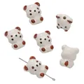 3D white ceramic bear bead for DIY jewelry making with hand-painted brown details - 1 Piece Pack / Bear / 16x19mm (Aperture approx 1.5mm) / 白色红耳朵