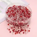 Perles de rocaille en verre de 3mm rouge et transparent dans une boîte ronde claire - 3mm (10g/paquet, env. 300 pièces) / Série Rouge Argent