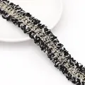 Ruban en tweed noir et blanc avec fils dorés et franges pour couture DIY et accessoires - 4 Lignes d'Or 3cm de Largeur / 1 Yard/Pack (Environ 0,9m) / Noir