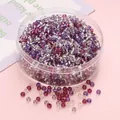 Perles de rocaille de 3mm violettes mélangées en boîte ronde pour bijoux DIY - 3mm (10g/paquet, env. 300 pièces) / Série Argent Violet