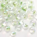 2-4mm glass seed beads with green inner stripe and rainbow iridescent finish for DIY - Iridescent Green Pattern Round Beads (Style38)