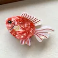 Vibrant orange goldfish acetate hair claw clip with pearlescent white marble texture - Red