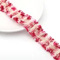 Ruban de dentelle rose et blanc avec fil doré pour sacs et accessoires de mode DIY - 4 Lignes d'Or 3cm de Largeur / 1 Yard/Pack (Environ 0,9m) / Rose rouge