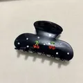 Elegante pinza de pelo negra con cerezas de diamantes rojos y verdes para mujer - Negro