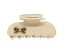 Cream-colored acetate claw clip with a dark brown bow and a sparkling rhinestone - Coffee Brown Bow