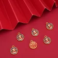 Golden lion and Fu character charm set with colorful enamel for DIY jewelry making - Lion Dance Pendant (FGT659) / 10x12mm (1 Piece/Pack)