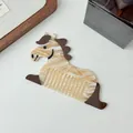 Pettine per capelli in acetato a forma di pony con motivo marmorizzato marrone - Khaki Inchiostro