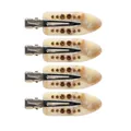 Set of 4 beige marble resin hair clips with brown rhinestones and silver metal duckbill base - Beige Multi-Rhinestone