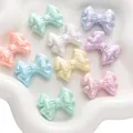 Mixed macaron color iridescent acrylic bow beads for DIY bracelets and jewelry making - Double Layer Design / Pack of 10 (31x21mm) / Random Mixed Colors