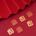 Golden Chinese lucky square pendant with red enamel featuring Auspicious characters - Heavenly Blessing Square Charm (FGT658) / 14x17mm (1 Piece/Pack)